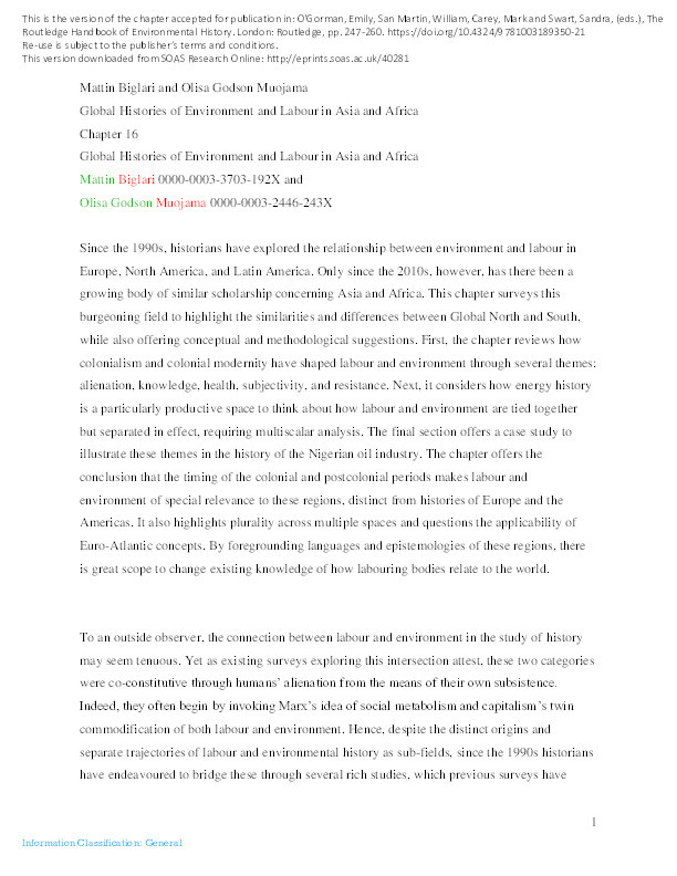 Global Histories of Environment and Labour in Asia and Africa Thumbnail