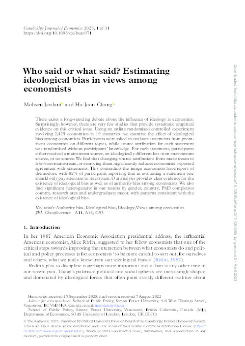 Who Said or What Said?: Estimating Ideological Bias in Views Among Economists Thumbnail