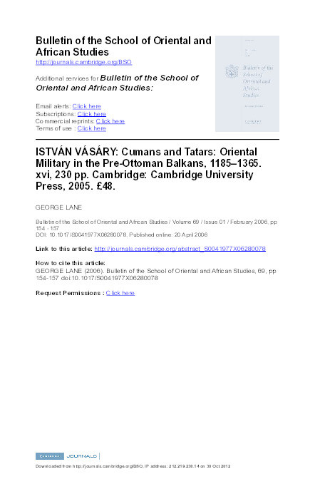 Review of Istvan Vasary, 'Cumans and Tatars: Oriental Military in the Pre-Ottoman Balkans' Thumbnail