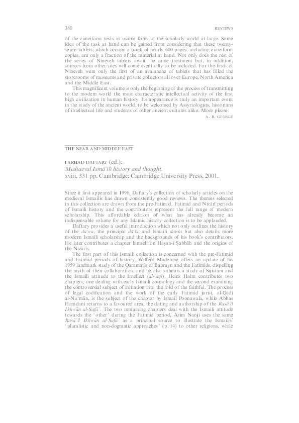 Review of Farhad Daftary, 'Mediaeval Ismā'īlī History and Thought' Thumbnail