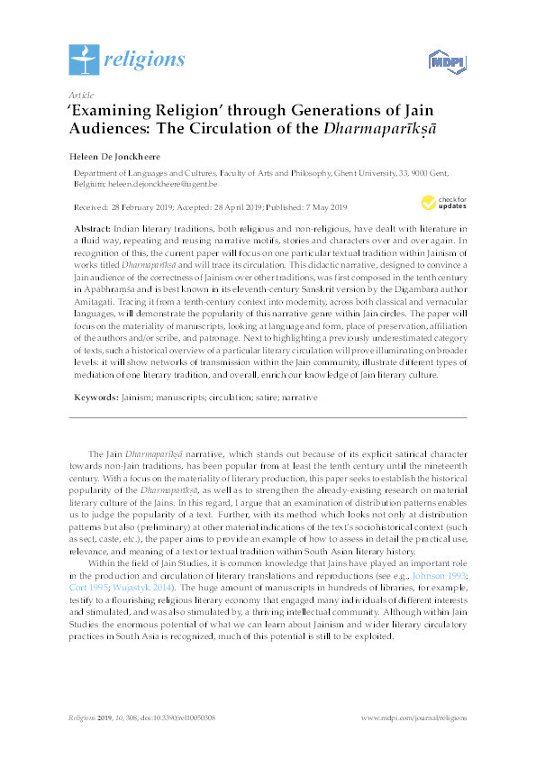 'Examining Religion' through Generations of Jain Audiences: The Circulation of the Dharmaparīkṣā Thumbnail