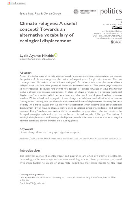 Climate refugees: A useful concept? Towards an alternative vocabulary of ecological displacement Thumbnail