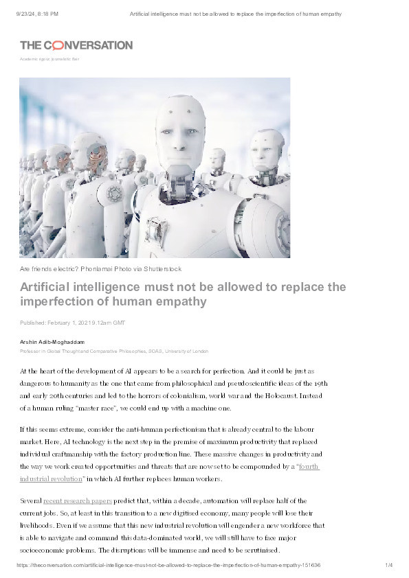 Artificial intelligence must not be allowed to replace the imperfection of human empathy Thumbnail