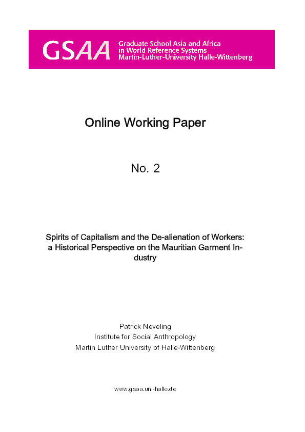 Spirits of Capitalism and the De-alienation of Workers: a Historical Perspective on the Mauritian Garment Industry Thumbnail