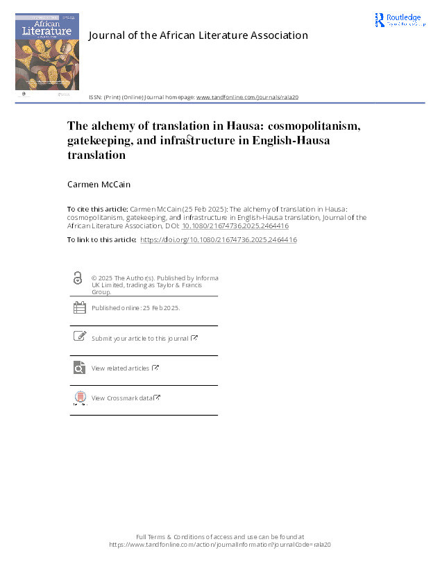 The alchemy of translation in Hausa: cosmopolitanism, gatekeeping, and infrastructure in English-Hausa translation Thumbnail
