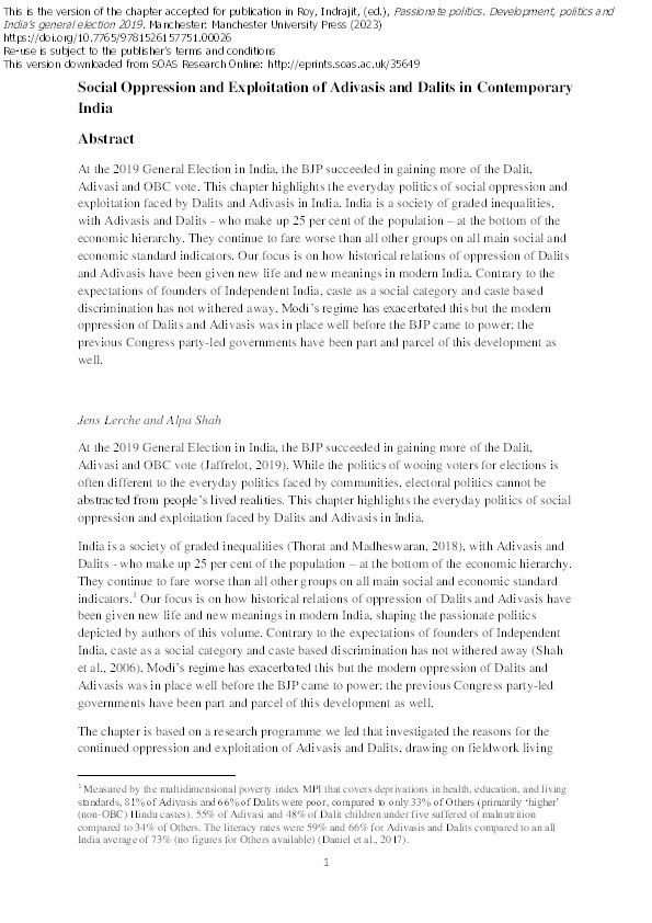 Social Oppression and Exploitation of Adivasis and Dalits in Contemporary India Thumbnail