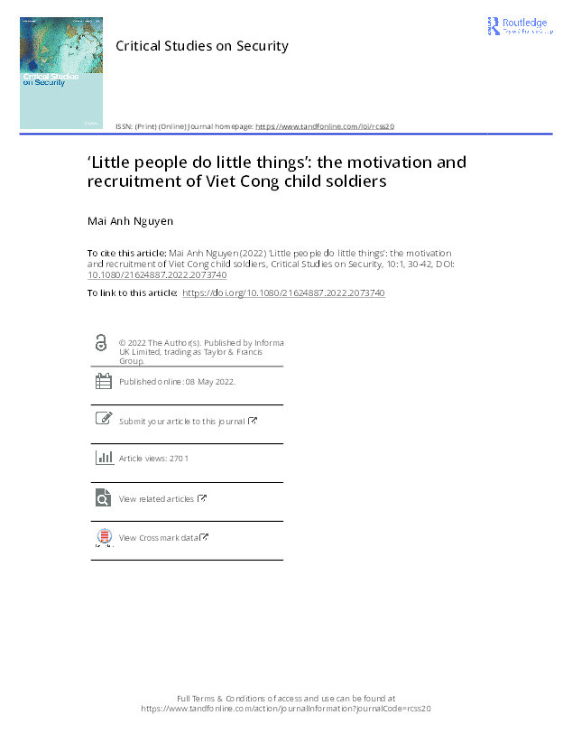 ‘Little people do little things’: the motivation and recruitment of Viet Cong child soldiers Thumbnail