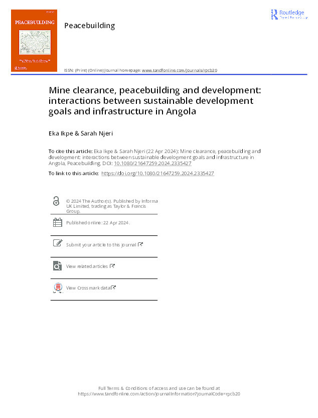 Mine clearance, peacebuilding and development: interactions between sustainable development goals and infrastructure in Angola Thumbnail