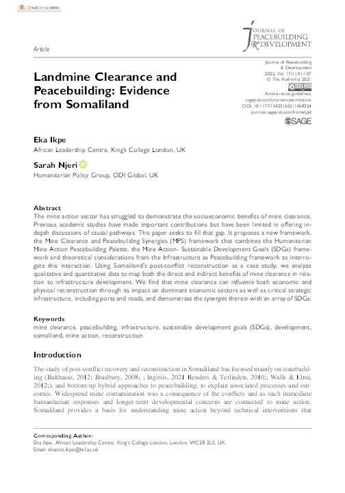 Landmine Clearance and Peacebuilding: Evidence from Somaliland Thumbnail