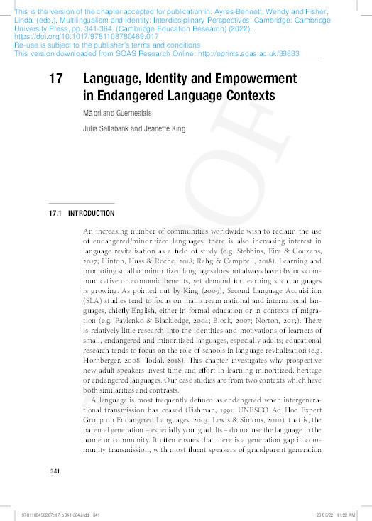 Language, identity and empowerment in endangered language contexts: Māori and Guernesiais Thumbnail