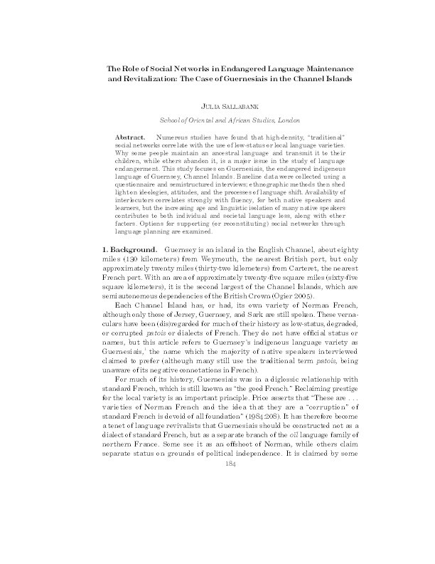 Endangered language maintenance and revitalisation: the role of social networks Thumbnail