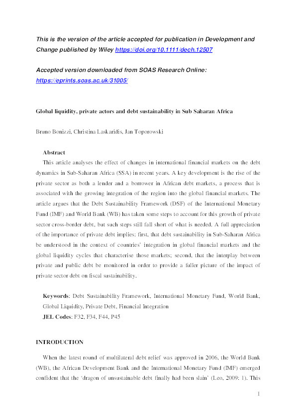 Global Liquidity, the Private Sector and Debt Sustainability in Sub‐Saharan Africa Thumbnail