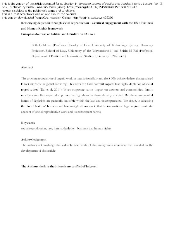 Remedying depletion through social reproduction – a critical engagement with the UN’s Business and Human Rights framework Thumbnail