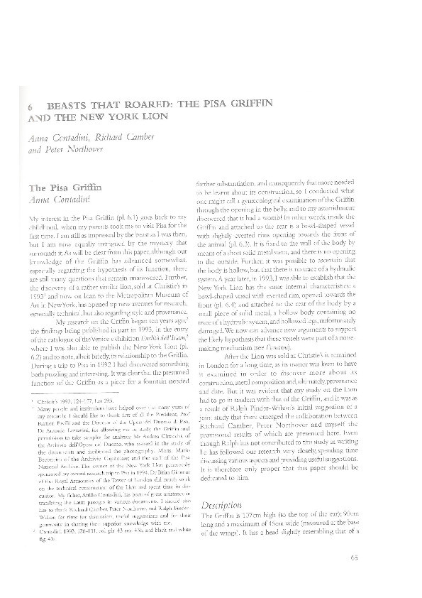 Beasts that Roared: The Pisa Griffin and the New York Lion Thumbnail