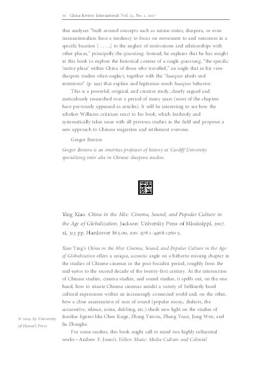 Review of: Ying Xiao. China in the Mix: Cinema, Sound, and Popular Culture in the Age of Globalization Thumbnail