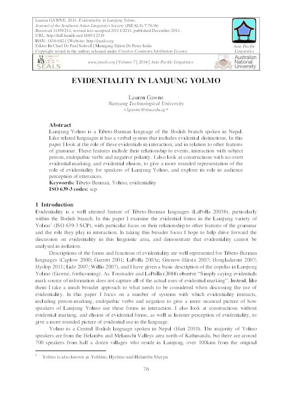 Evidentiality in Lamjung Yolmo Thumbnail