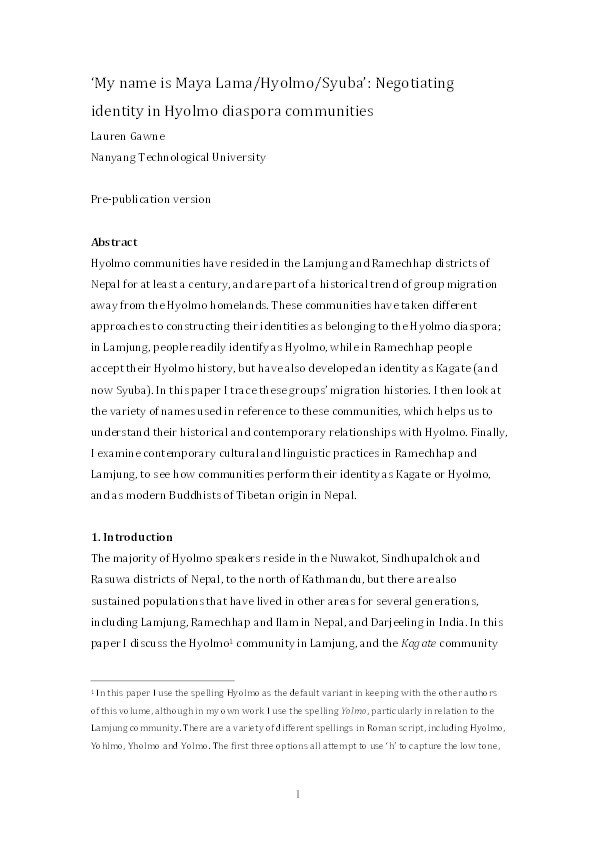 My name is Maya Lama/Syuba/Hyolmo: Negotiating identity in Hyolmo diaspora communities Thumbnail