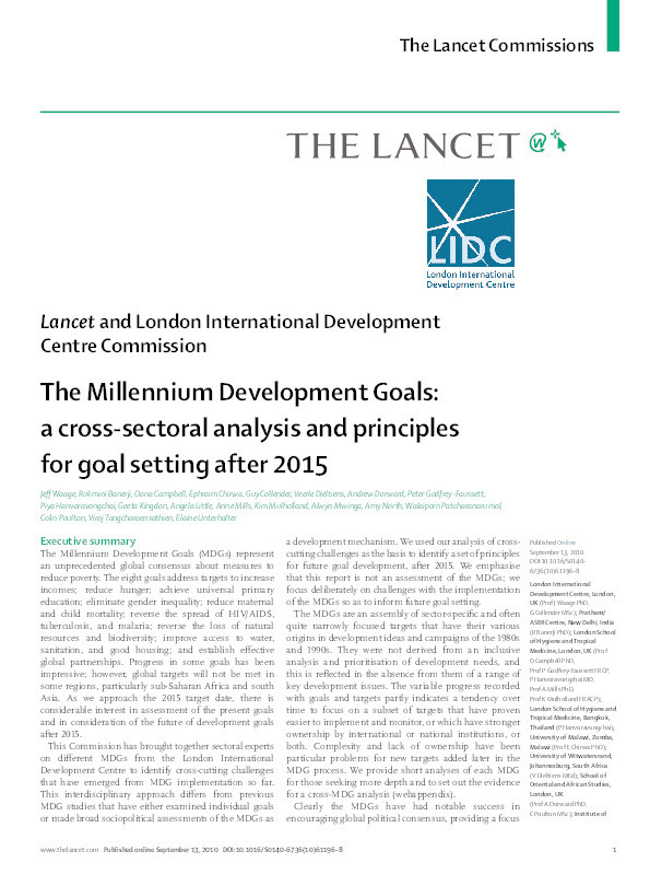 The Millennium Development Goals: a cross-sectoral analysis and principles for goal setting after 2015 Thumbnail