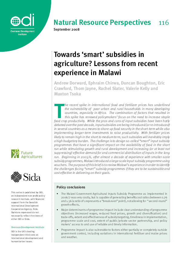 Towards ‘smart’ subsidies in agriculture? Lessons in recent experience in Malawi Thumbnail