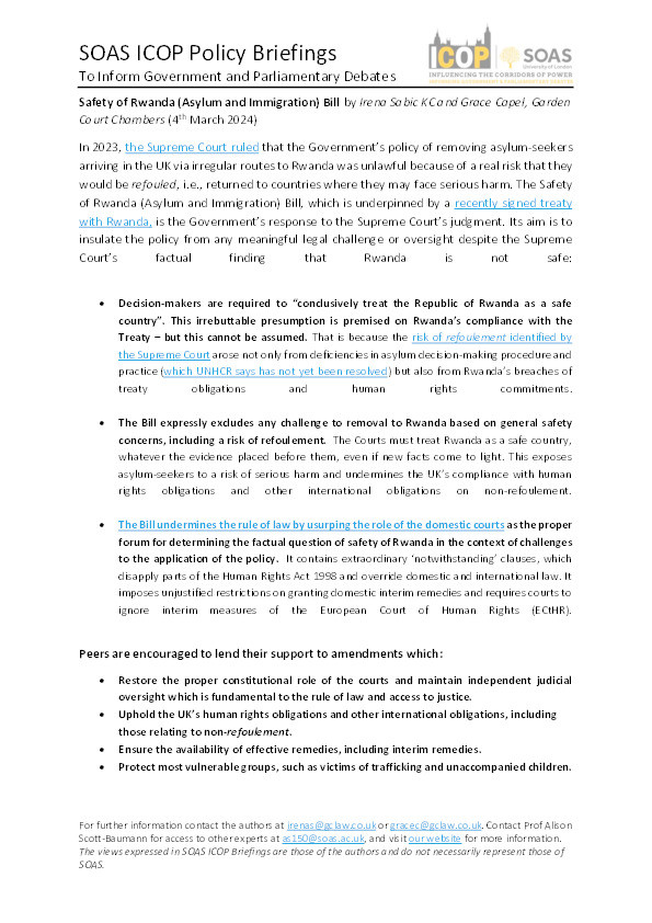 Safety of Rwanda (Asylum and Immigration) Bill Thumbnail