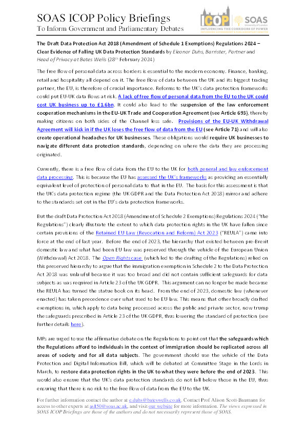 The Draft Data Protection Act 2018 (Amendment of Schedule 1 Exemptions) Regulations 2024 – Clear Evidence of Falling UK Data Protection Standards Thumbnail