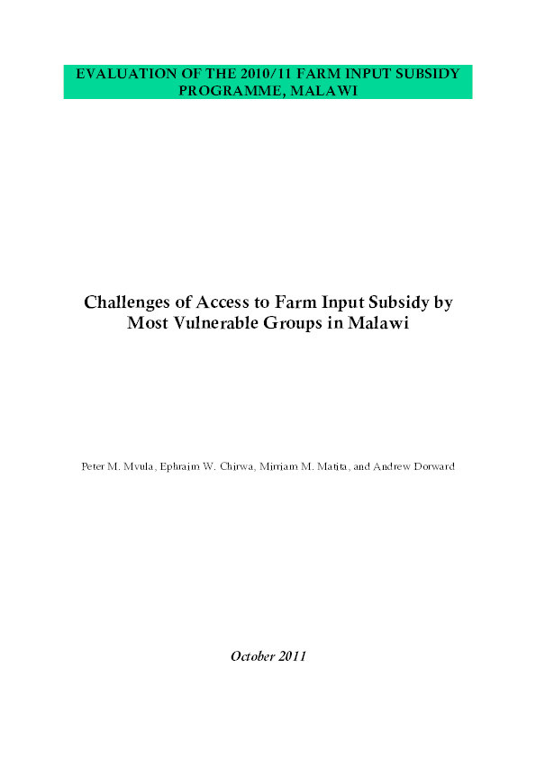 Challenges of Access to Farm Input Subsidy by Vulnerable Groups in Malawi Thumbnail