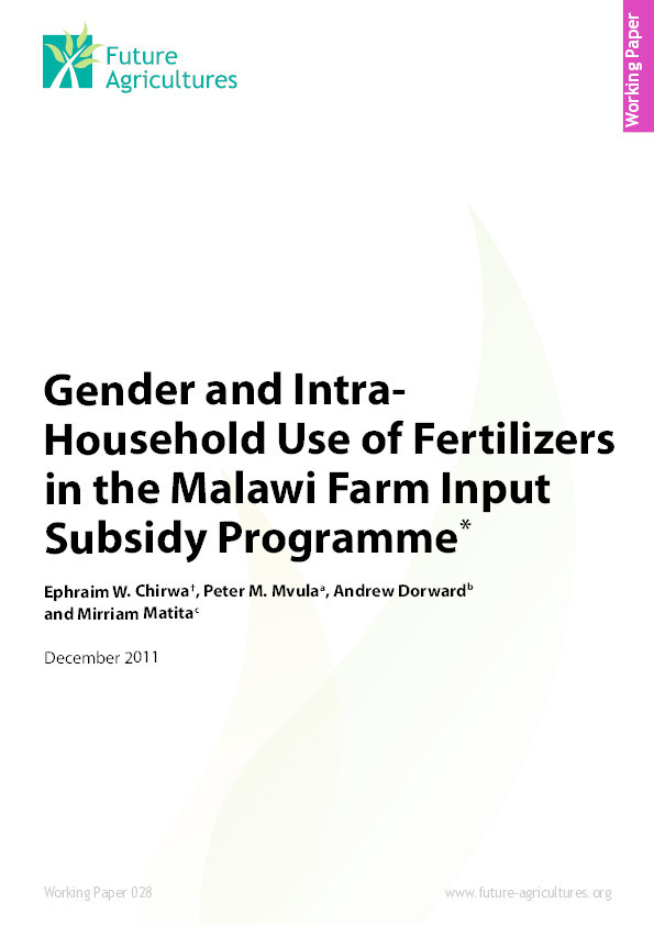 Gender and Intra-Household Use of Fertilizers in the Malawi Farm Input Subsidy Programme Thumbnail