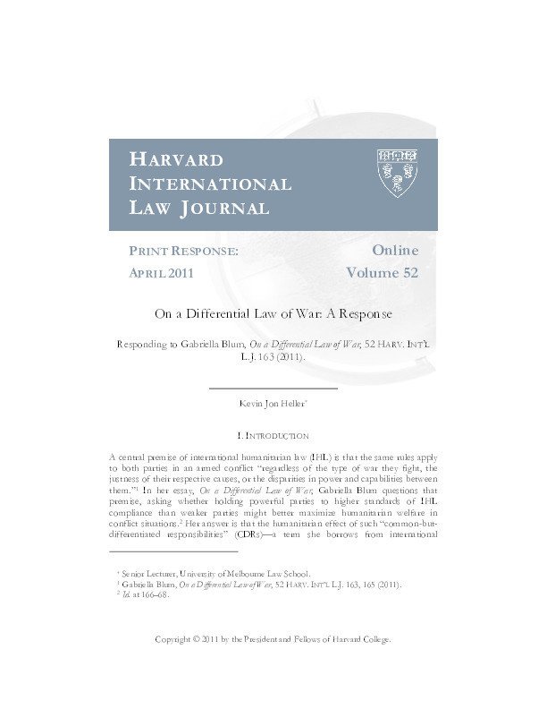 On a differential law of war: A response to Blum Thumbnail