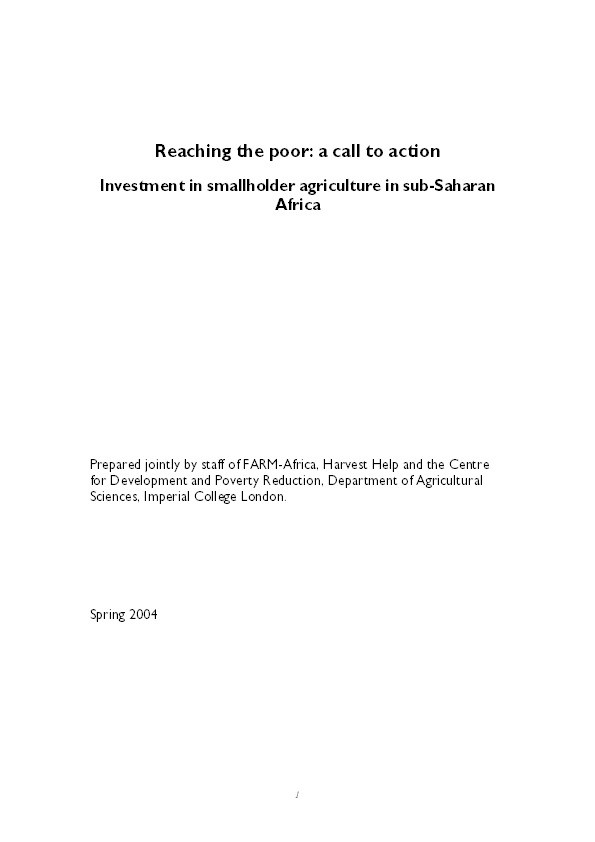 Reaching the poor: a call to action Investment in smallholder agriculture in sub-Saharan Africa Thumbnail