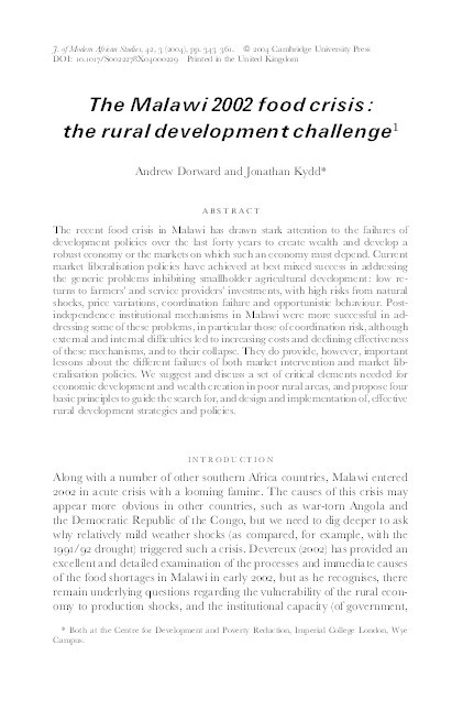 The Malawi 2002 food crisis: the rural development challenge Thumbnail