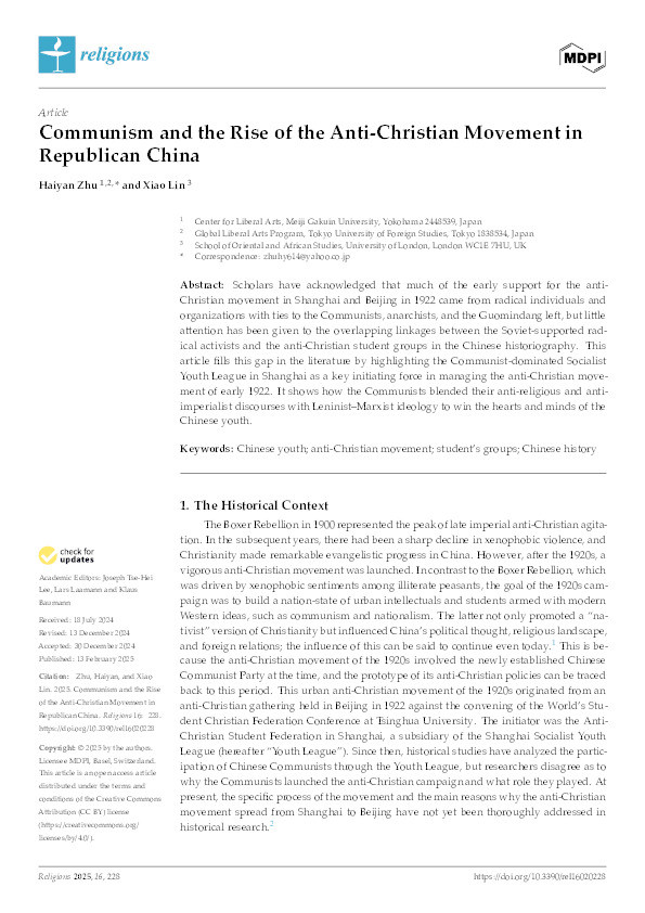 Communism and the Rise of the Anti-Christian Movement in Republican China Thumbnail