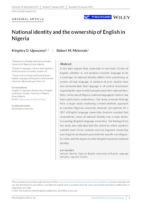 National identity and the ownership of English in Nigeria Thumbnail
