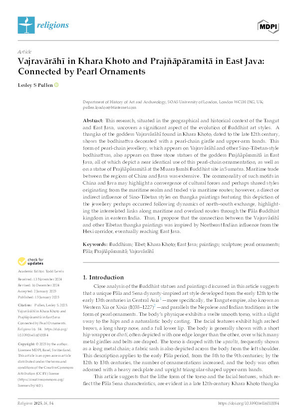 Vajravārāhī in Khara Khoto and Prajñāpāramitā in East Java: Connected by Pearl Ornaments Thumbnail
