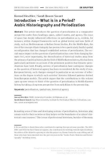 Introduction - What Is in a Period? Arabic Historiography and Periodization Thumbnail
