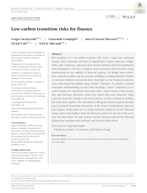 Low-carbon transition risks for finance Thumbnail