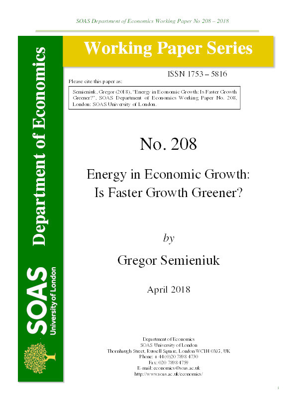 Energy in Economic Growth: Is Faster Growth Greener? Thumbnail