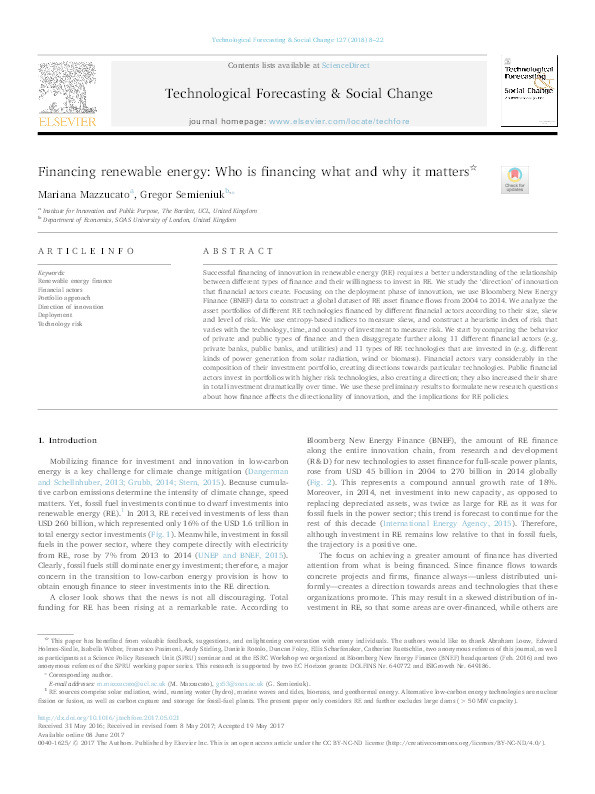 Financing renewable energy: Who is financing what and why it matters Thumbnail