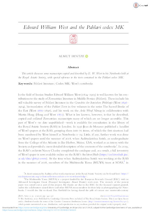 Edward William West and the Pahlavi codex MK Thumbnail