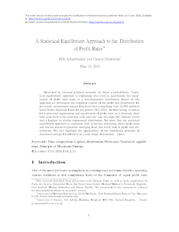 A Statistical Equilibrium Approach to the Distribution of Profit Rates Thumbnail