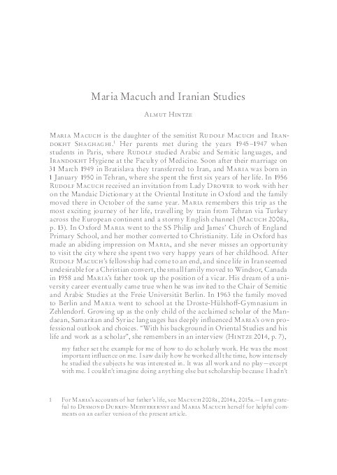 Maria Macuch and Iranian Studies Thumbnail
