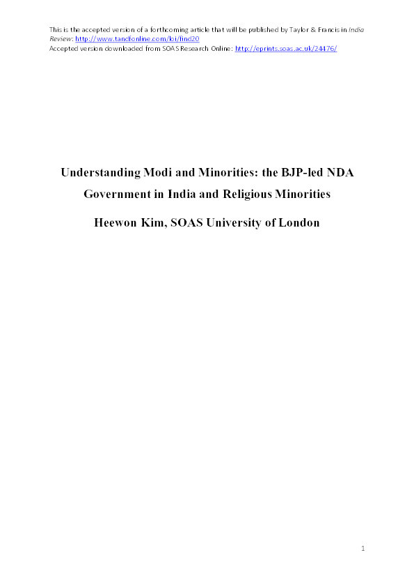 Understanding Modi and Minorities: the BJP-led NDA Government in India and Religious Minorities Thumbnail