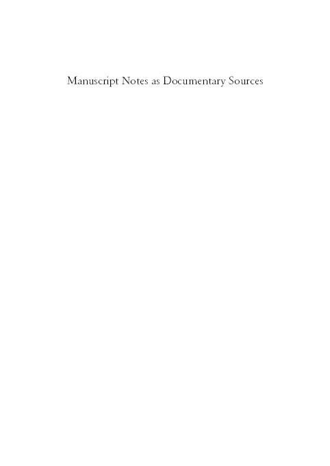 Introduction: Manuscript notes as documentary sources Thumbnail