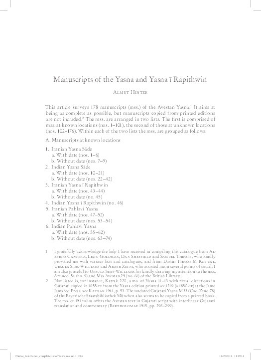Manuscripts of the Yasna and Yasna ī Rapithwin Thumbnail