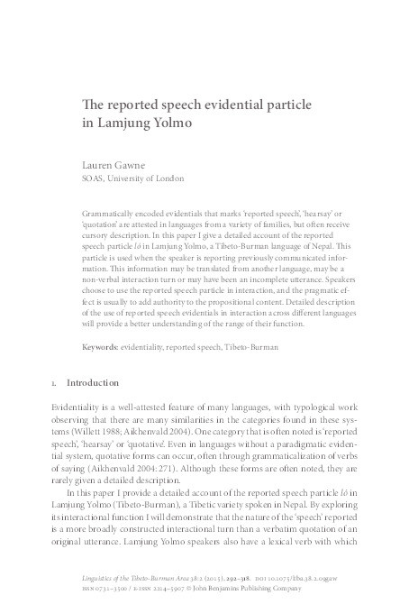 The reported speech evidential particle in Lamjung Yolmo Thumbnail
