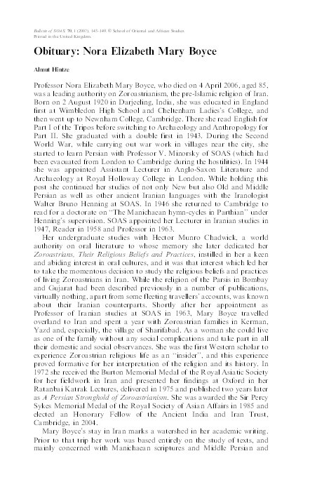 Obituary: Nora Elizabeth Mary Boyce Thumbnail