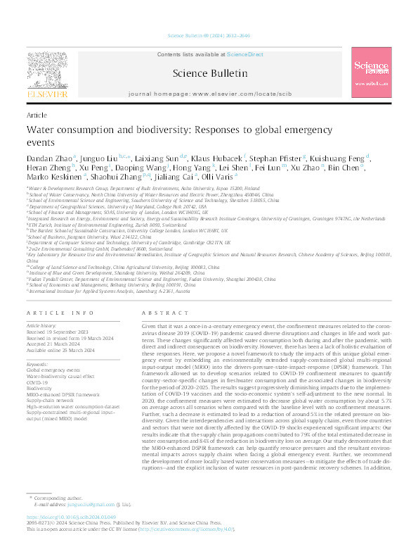 Water consumption and biodiversity: Responses to global emergency events. Thumbnail