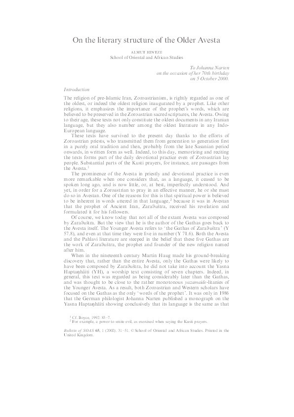 On the Literary Structure of the Older Avesta Thumbnail
