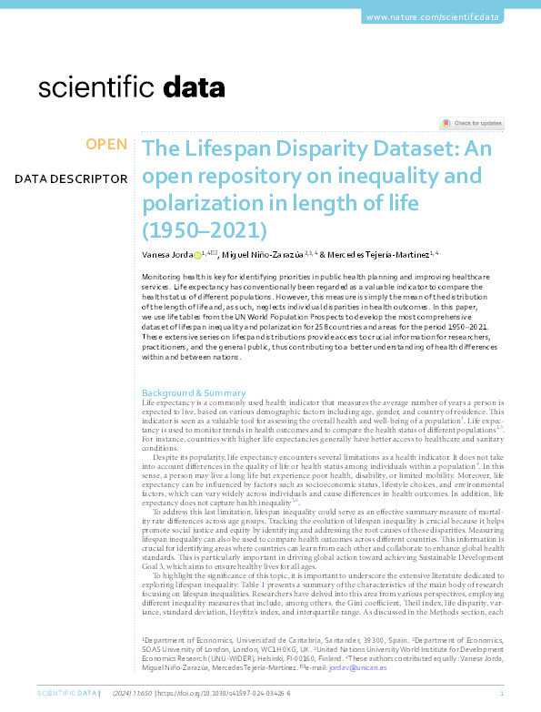 The Lifespan Disparity Dataset: An open repository on inequality and polarization in length of life (1950–2021) Thumbnail