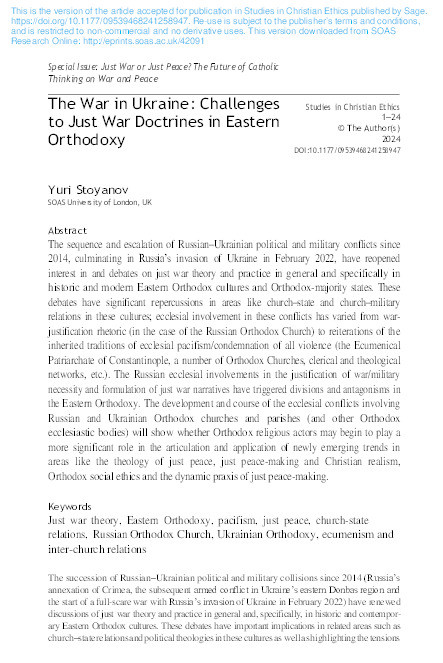 The War in Ukraine: Challenges to Just War Doctrines in Eastern Orthodoxy Thumbnail