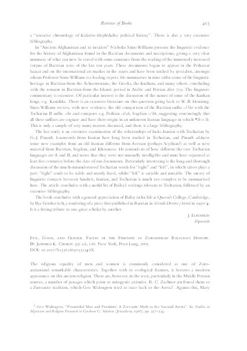 Review: Jamsheed K. Choksy, 'Evil Good and Gender:  Facets of the Feminine in Zorastrian Religious History' Thumbnail
